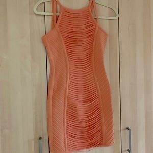 Stretta Salmon Orange Bandage Mini Dress Size S